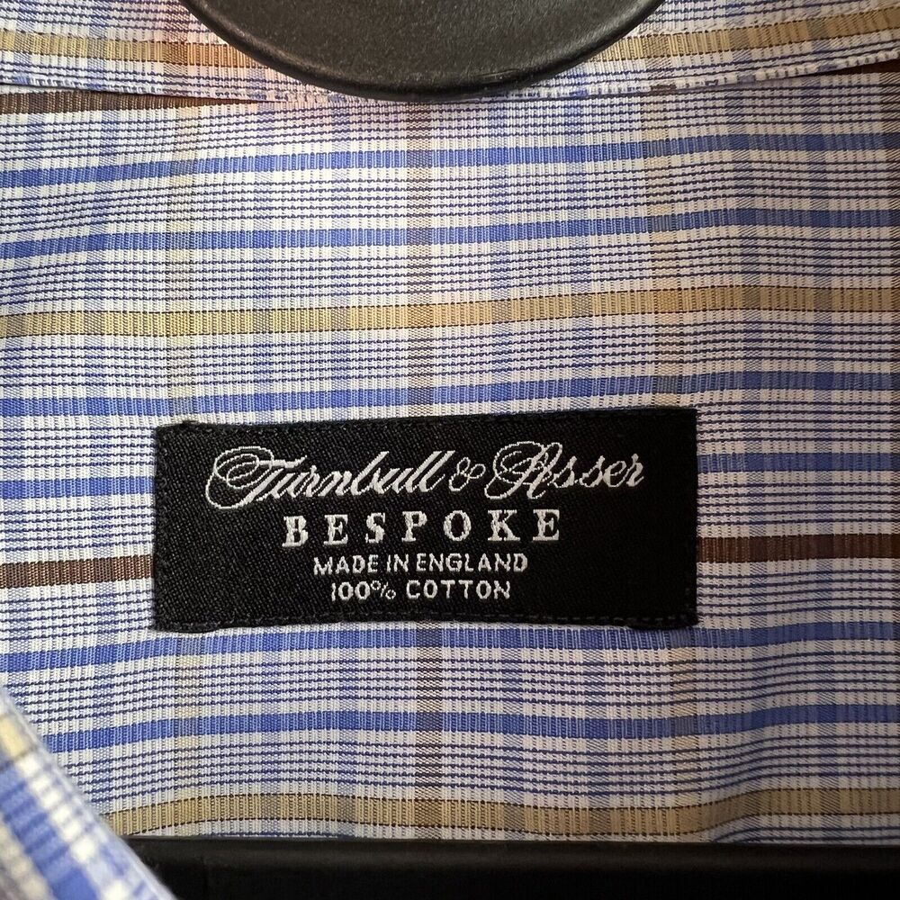 Turnbull & Asser‎ Bespoke Mens Dress Shirt XL?*READ Blue Plaid Button Down - Picture 5 of 16